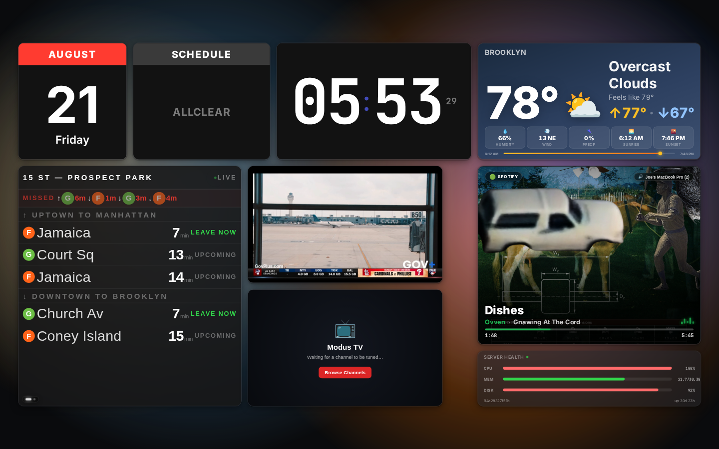 An MLB scene — live scores widget on the same canvas engine